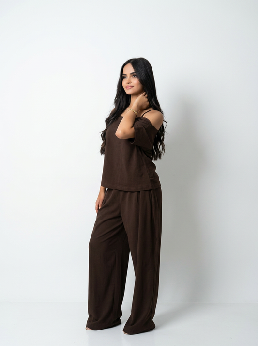 Off Shoulder Set Brown