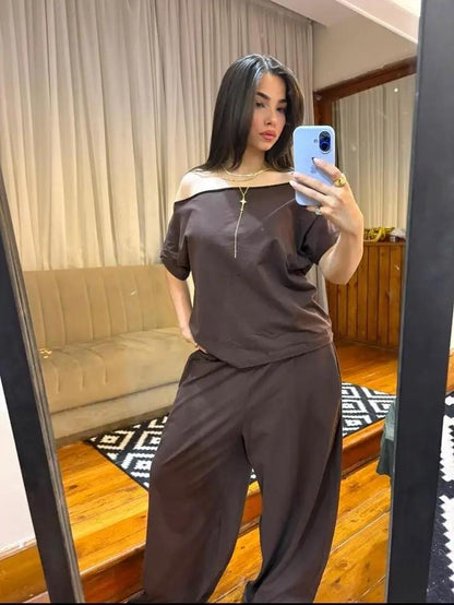 Off Shoulder Set Brown