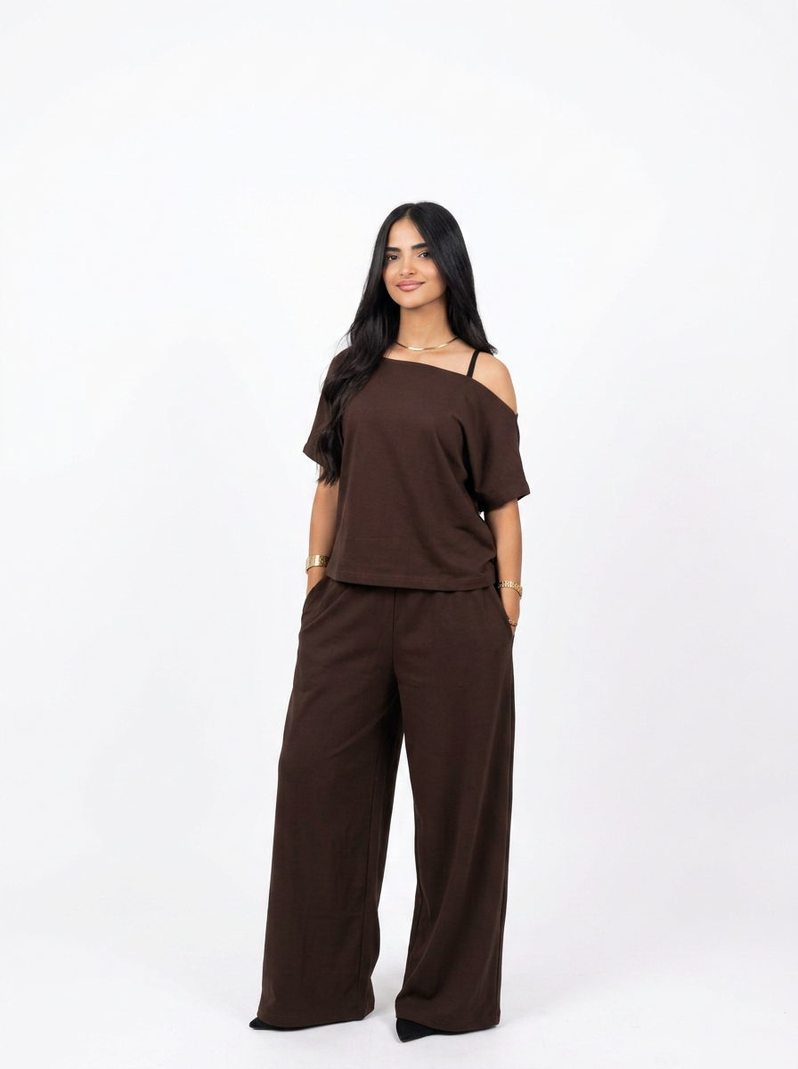 Off Shoulder Set Brown
