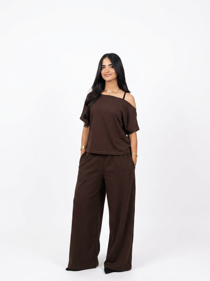 Off Shoulder Set Brown