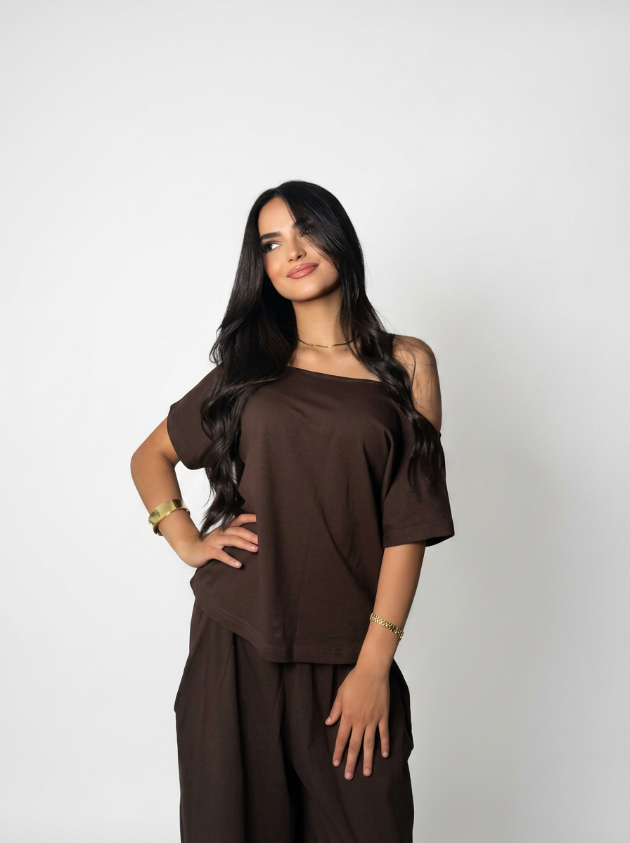 Off Shoulder Set Brown