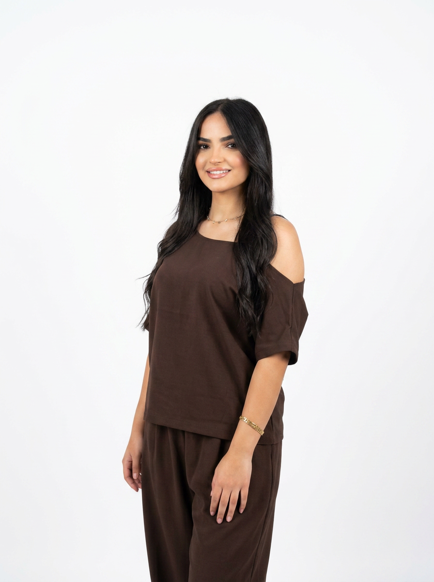 Off Shoulder Set Brown