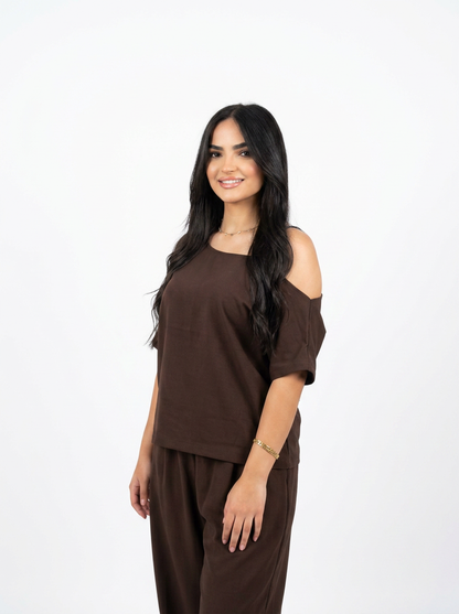 Off Shoulder Set Brown