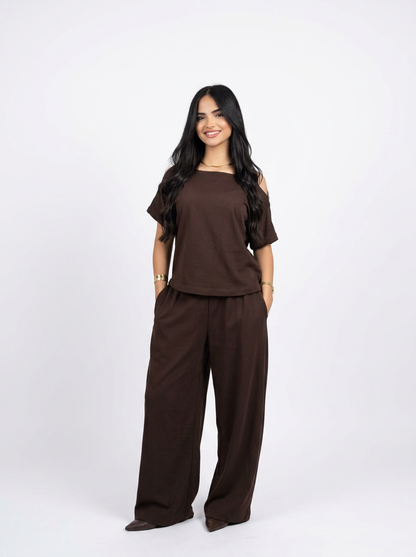 Off Shoulder Set Brown