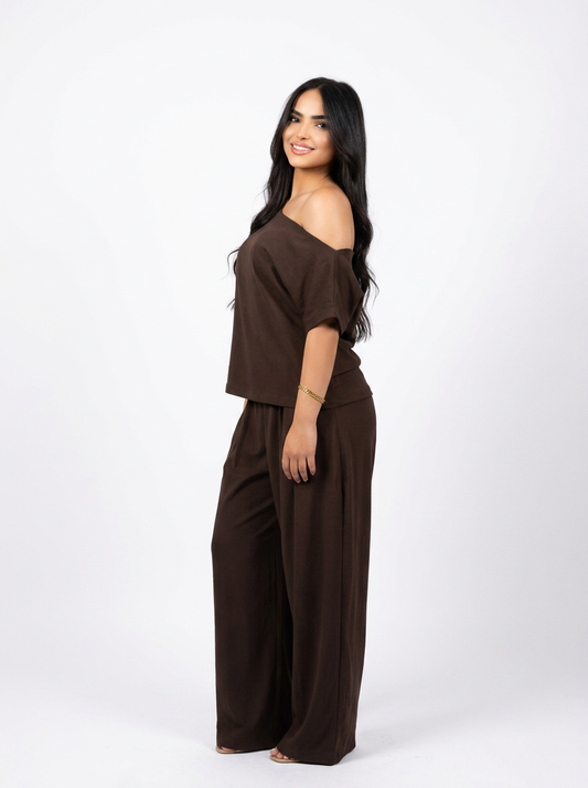 Brown Off Shoulder Set