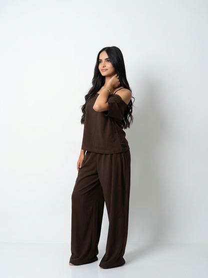 Off Shoulder Set Brown