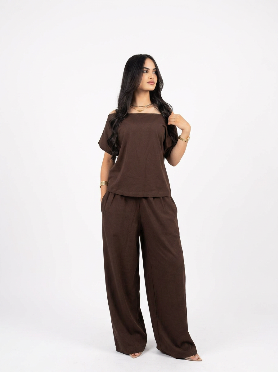 Off Shoulder Set Brown