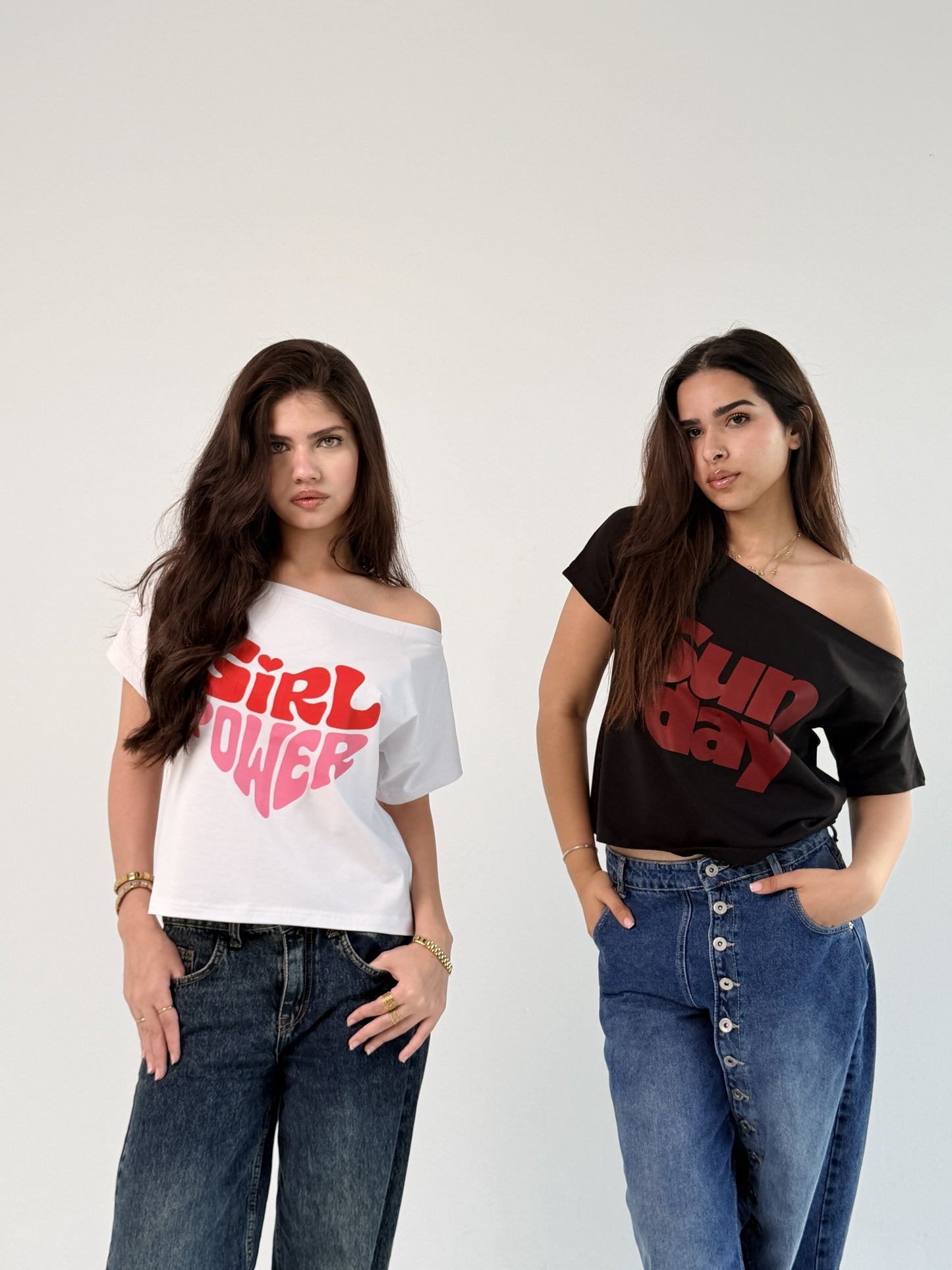 Girl Power Shoulder Top White